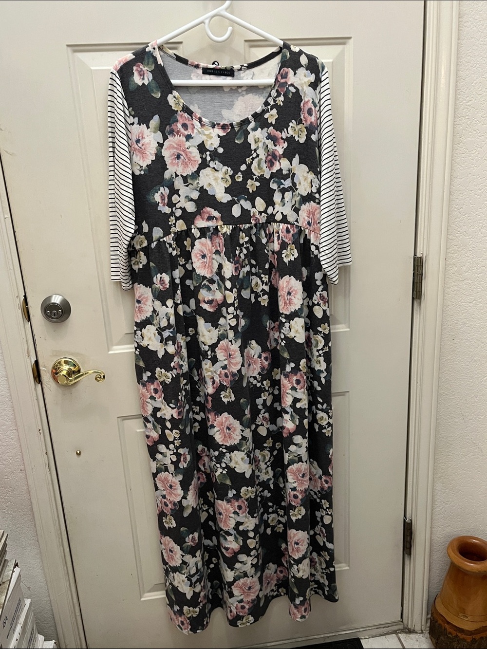 Chris & Carol Black Maxi Dress with Pink and White Floral Print